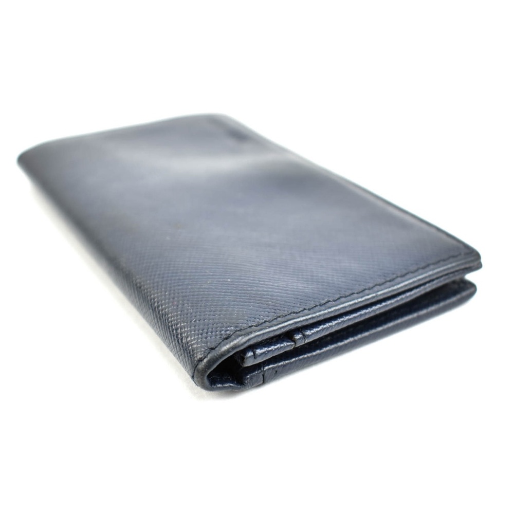 PRADA: Navy Blue Saffiano Leather & Logo Wallet r - Picture 6 of 8